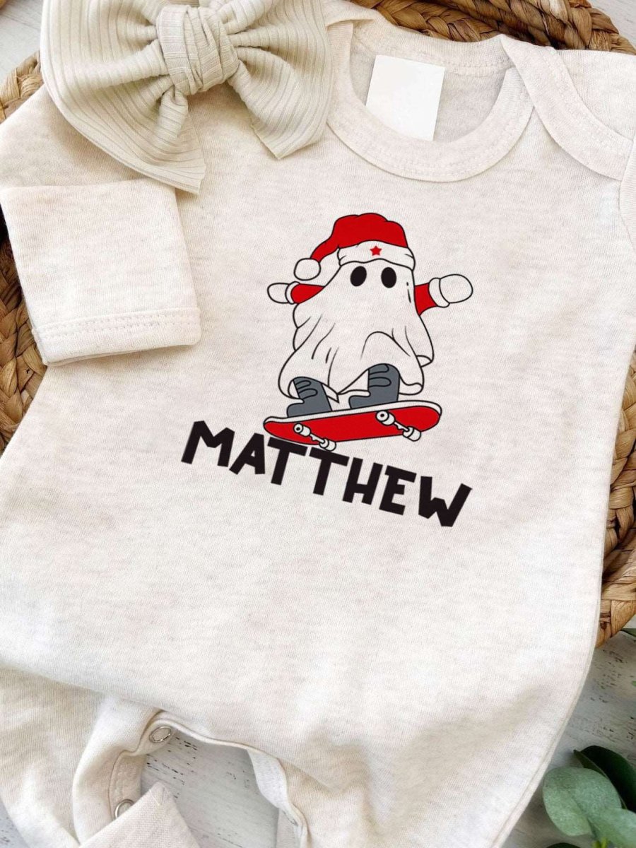 Personalized Baby Boy Creep it Real 1st Christmas Romper - Cute Footie Onesie, Xmas Pajamas - BabiChic