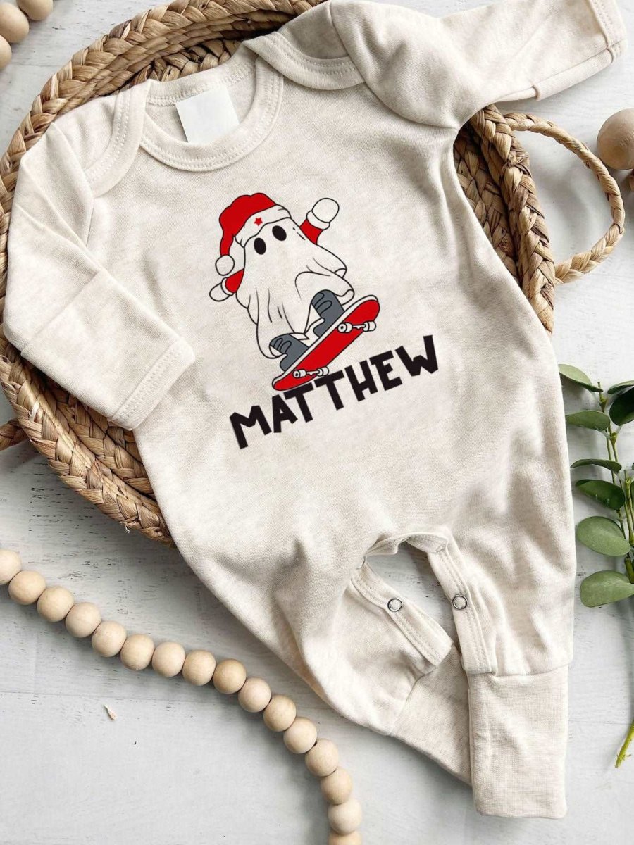 Personalized Baby Boy Creep it Real 1st Christmas Romper - Cute Footie Onesie, Xmas Pajamas - BabiChic