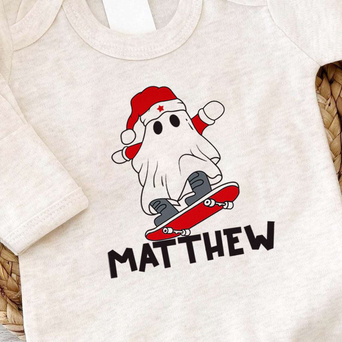 Personalized Baby Boy Creep it Real 1st Christmas Romper - Cute Footie Onesie, Xmas Pajamas - BabiChic