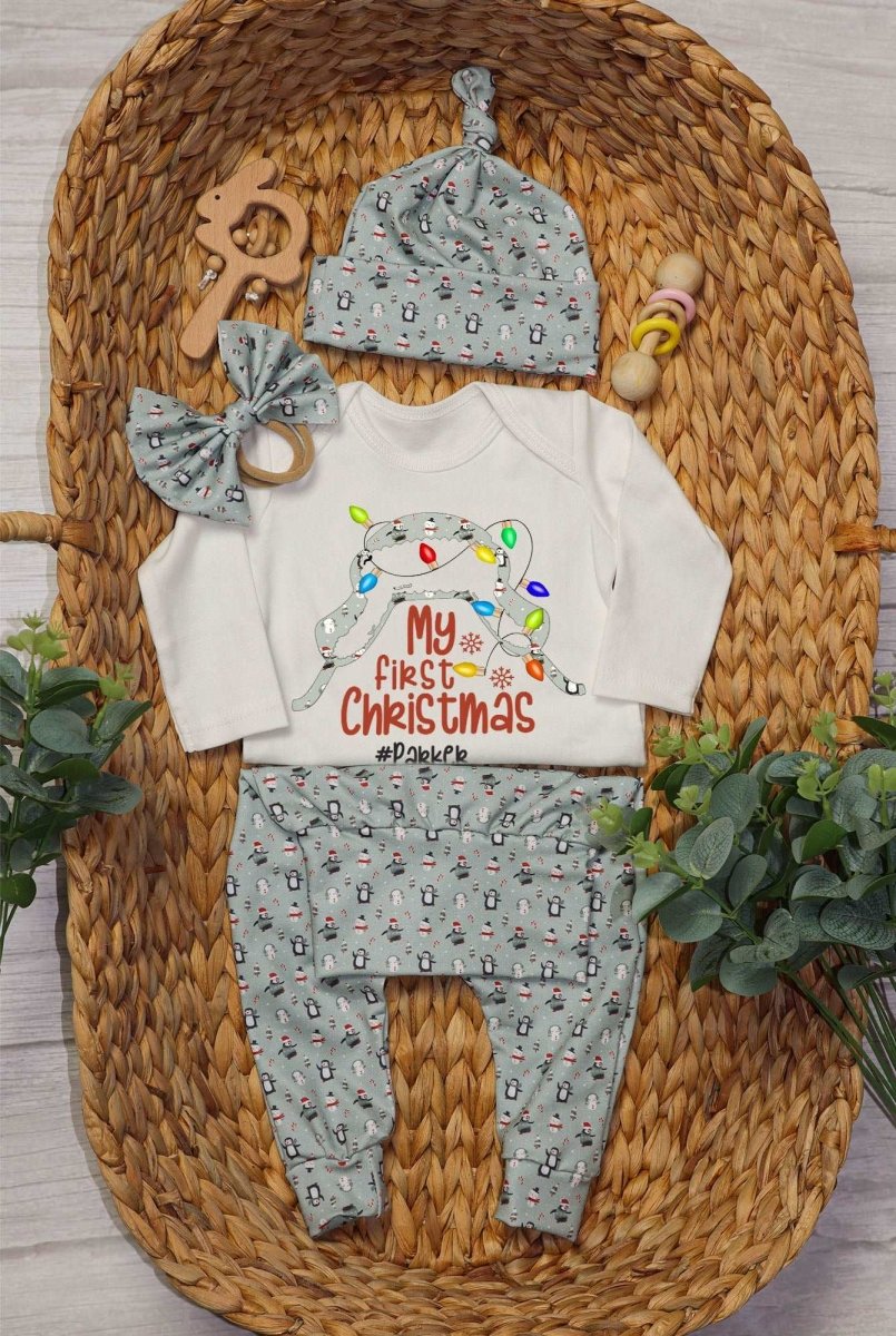 Personalized baby christmas outfit onesies set baby first christmas onesies bodysuit set snowman - BabiChic