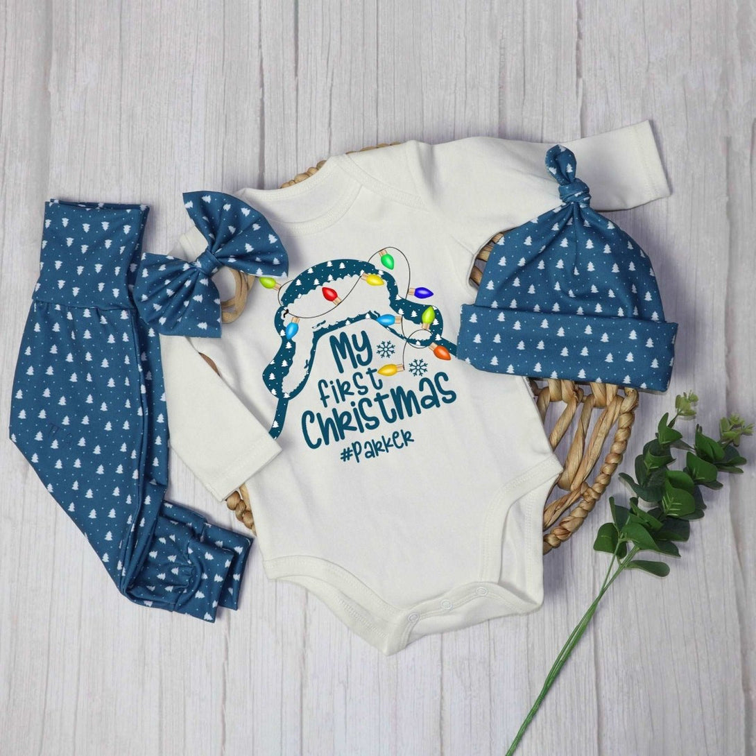 Personalized baby christmas outfit onesies set baby first christmas onesies romper set - BabiChic