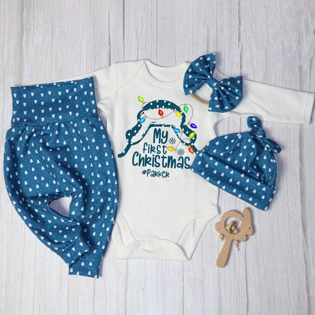 Personalized baby christmas outfit onesies set baby first christmas onesies romper set - BabiChic