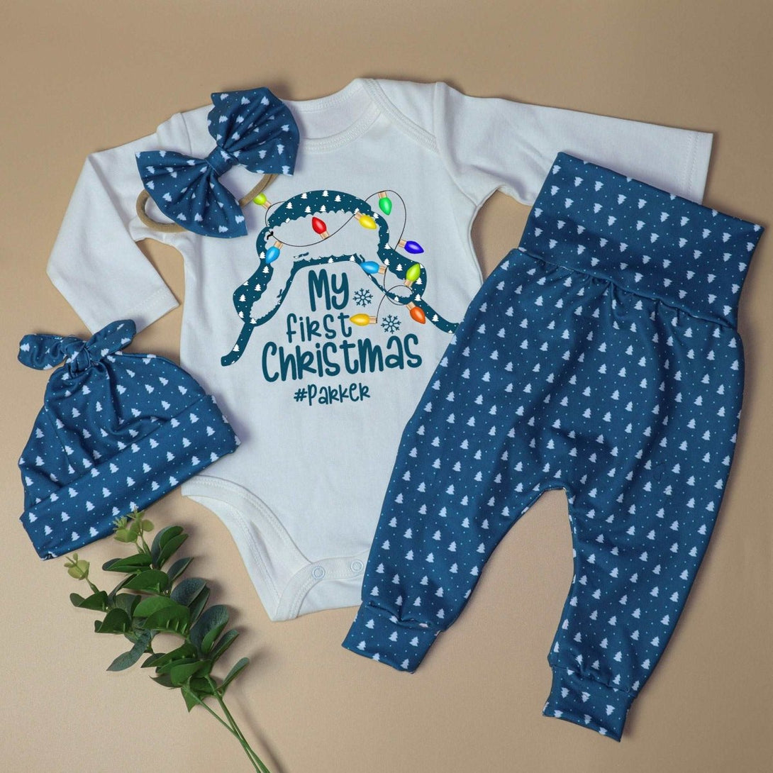 Personalized baby christmas outfit onesies set baby first christmas onesies romper set - BabiChic