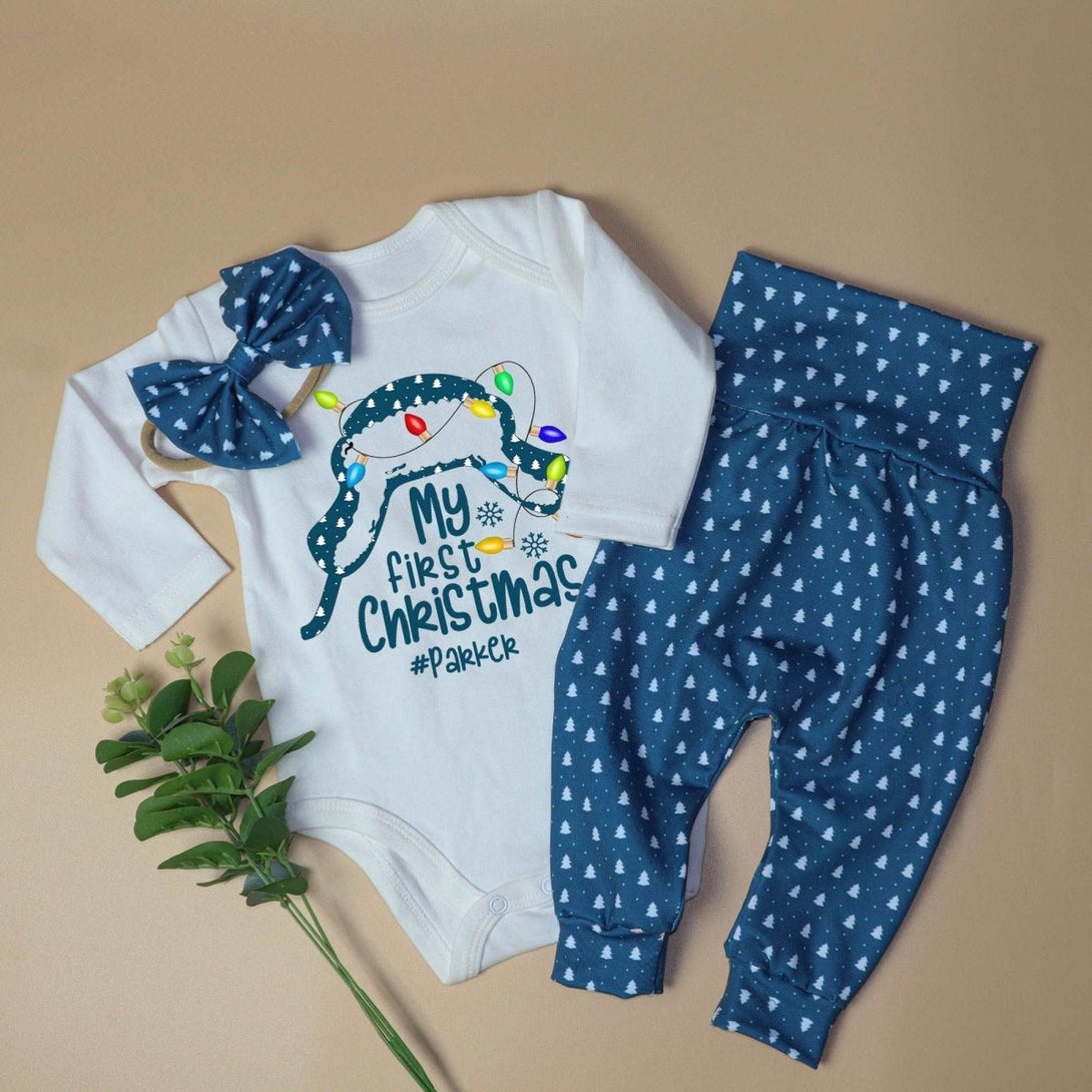 Personalized baby christmas outfit onesies set baby first christmas onesies romper set - BabiChic