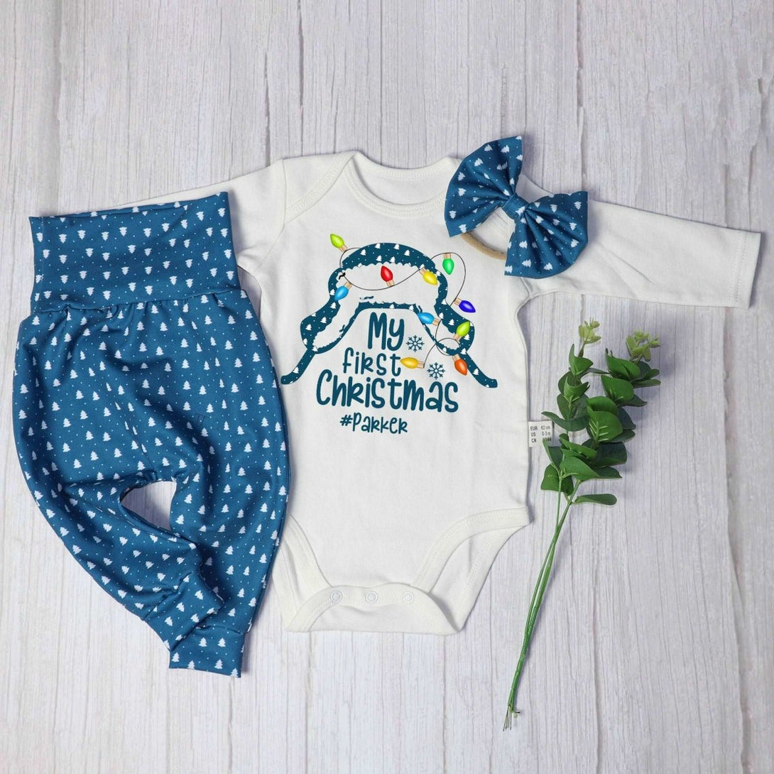 Personalized baby christmas outfit onesies set baby first christmas onesies romper set - BabiChic