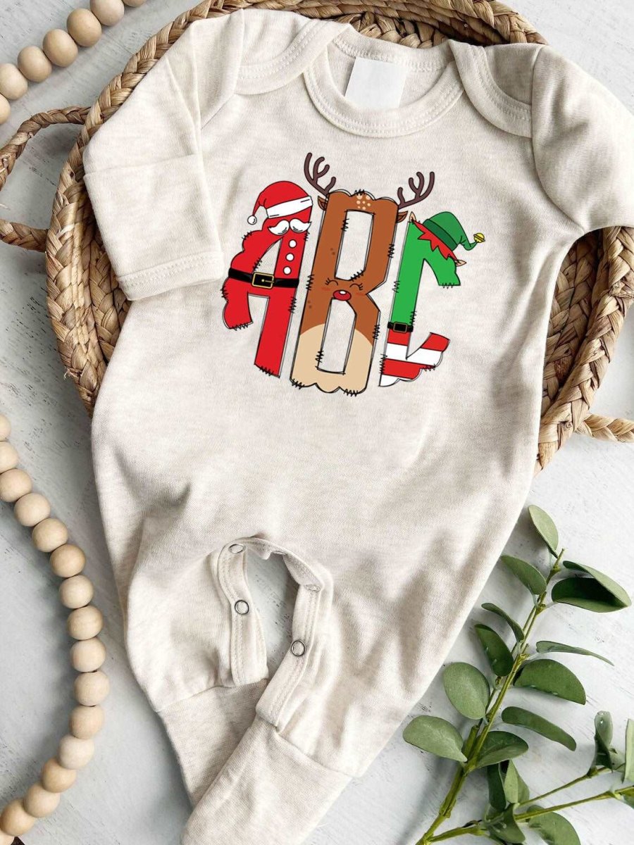 Personalized Baby Girl 1st Christmas Monogram Romper - Custom Alphabet Name, Cute Xmas Bodysuit - BabiChic