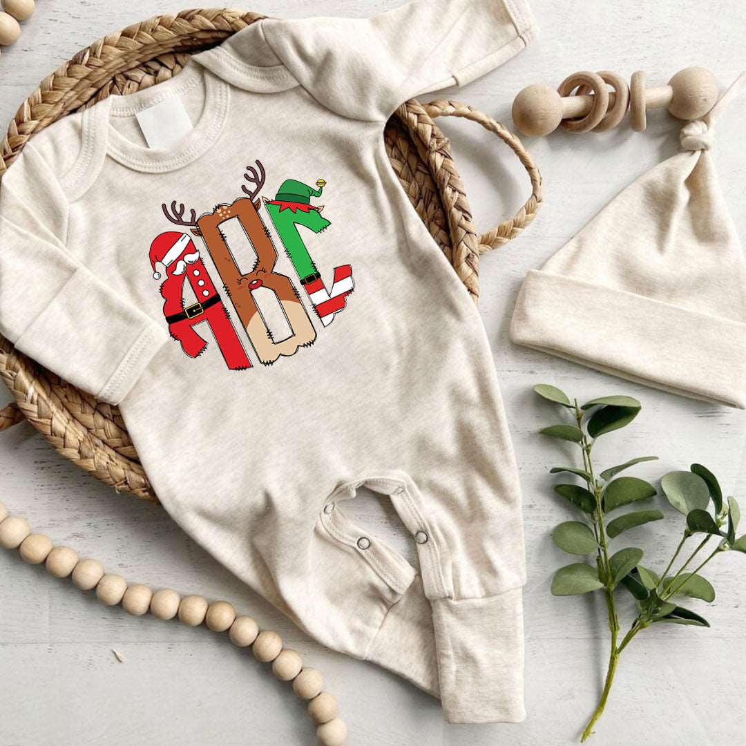 Personalized Baby Girl 1st Christmas Monogram Romper - Custom Alphabet Name, Cute Xmas Bodysuit - BabiChic