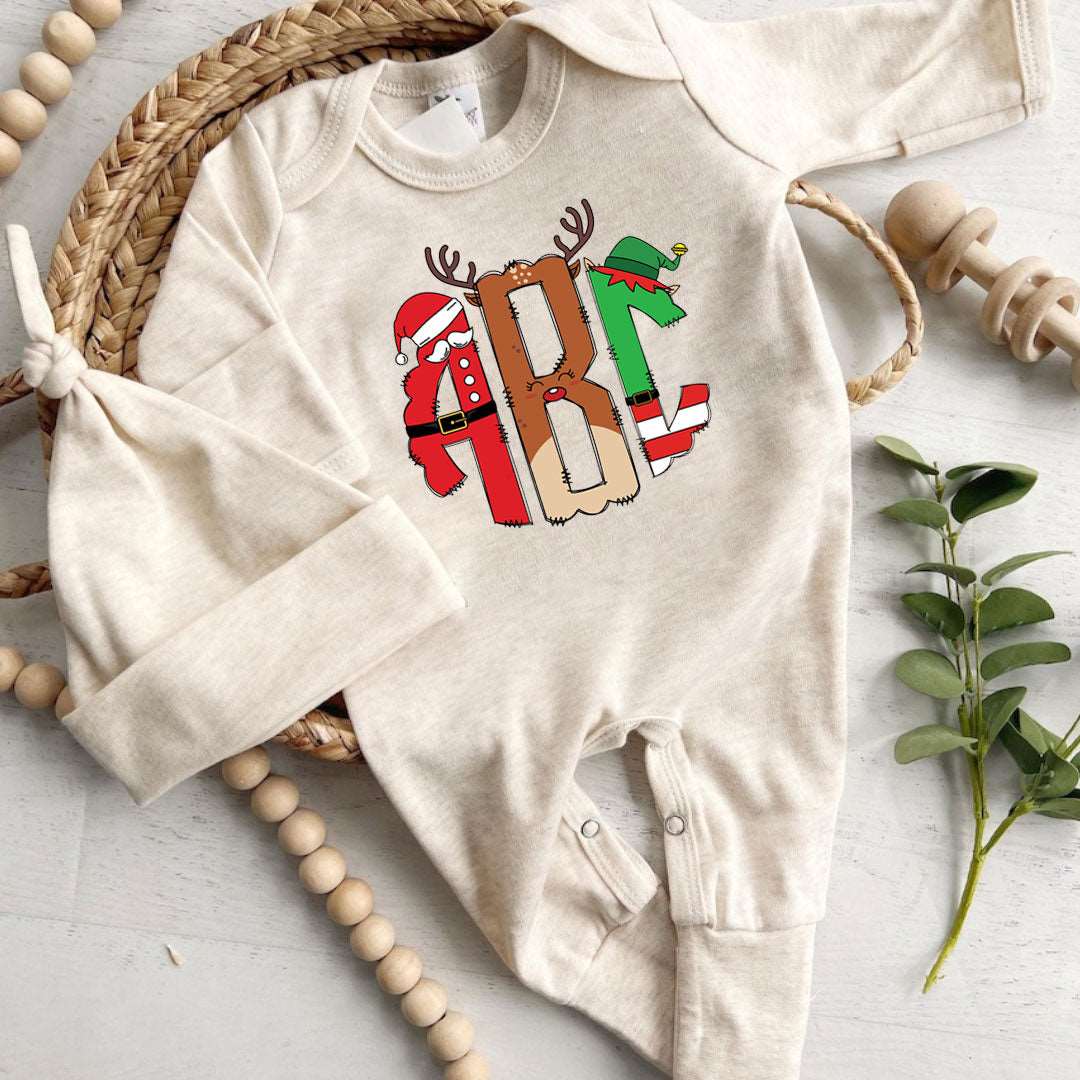 Personalized Baby Girl 1st Christmas Monogram Romper - Custom Alphabet Name, Cute Xmas Bodysuit - BabiChic