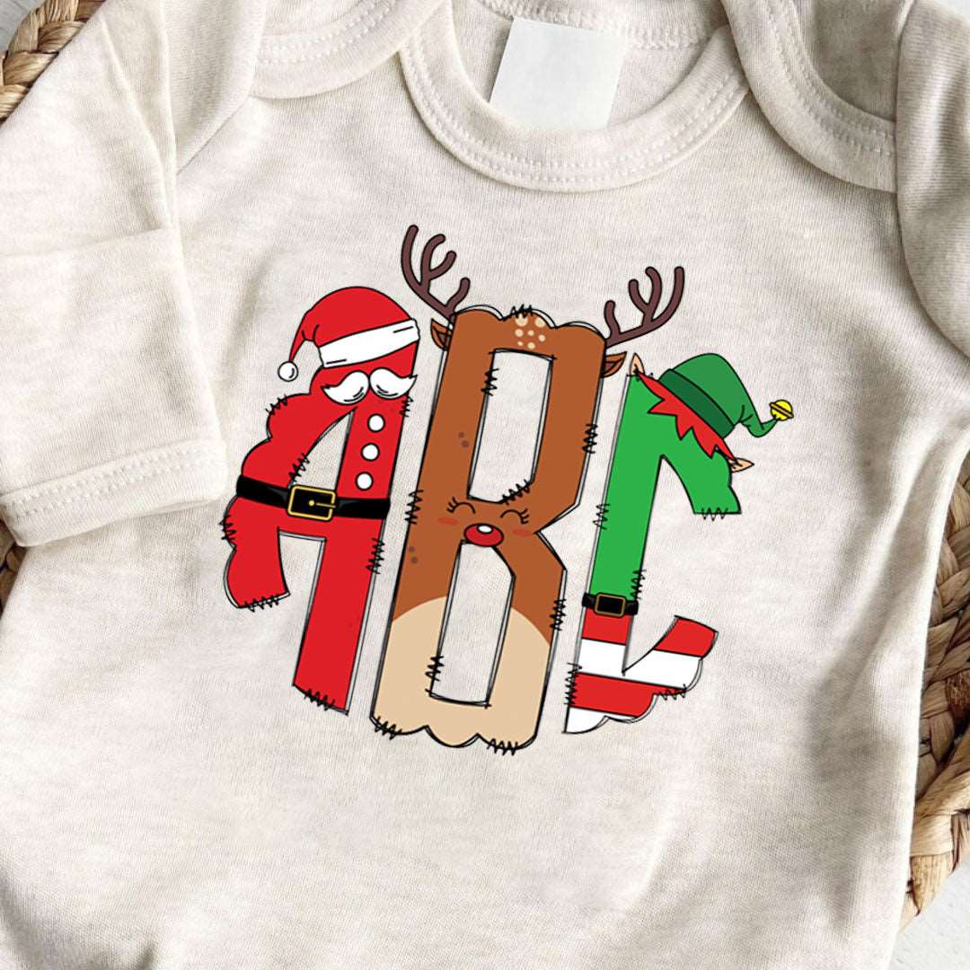 Personalized Baby Girl 1st Christmas Monogram Romper - Custom Alphabet Name, Cute Xmas Bodysuit - BabiChic