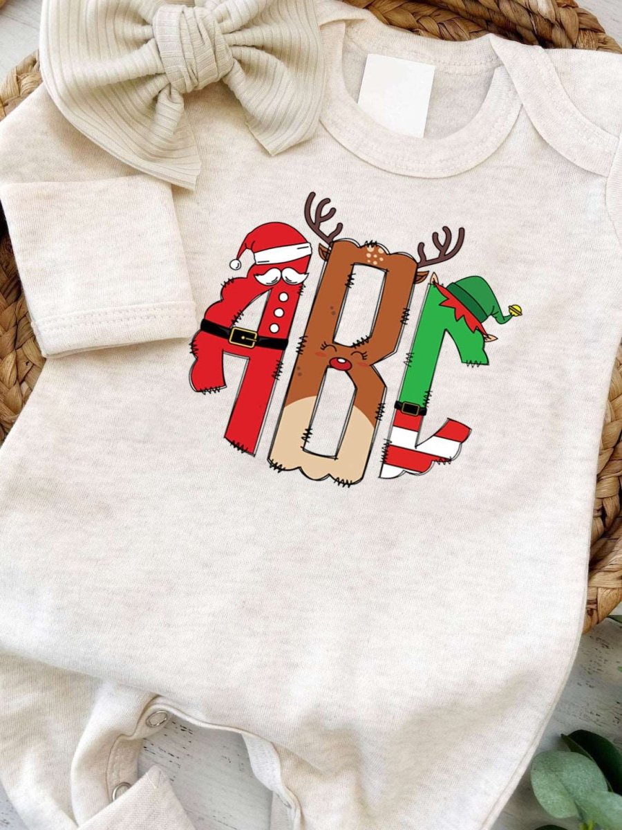 Personalized Baby Girl 1st Christmas Monogram Romper - Custom Alphabet Name, Cute Xmas Bodysuit - BabiChic