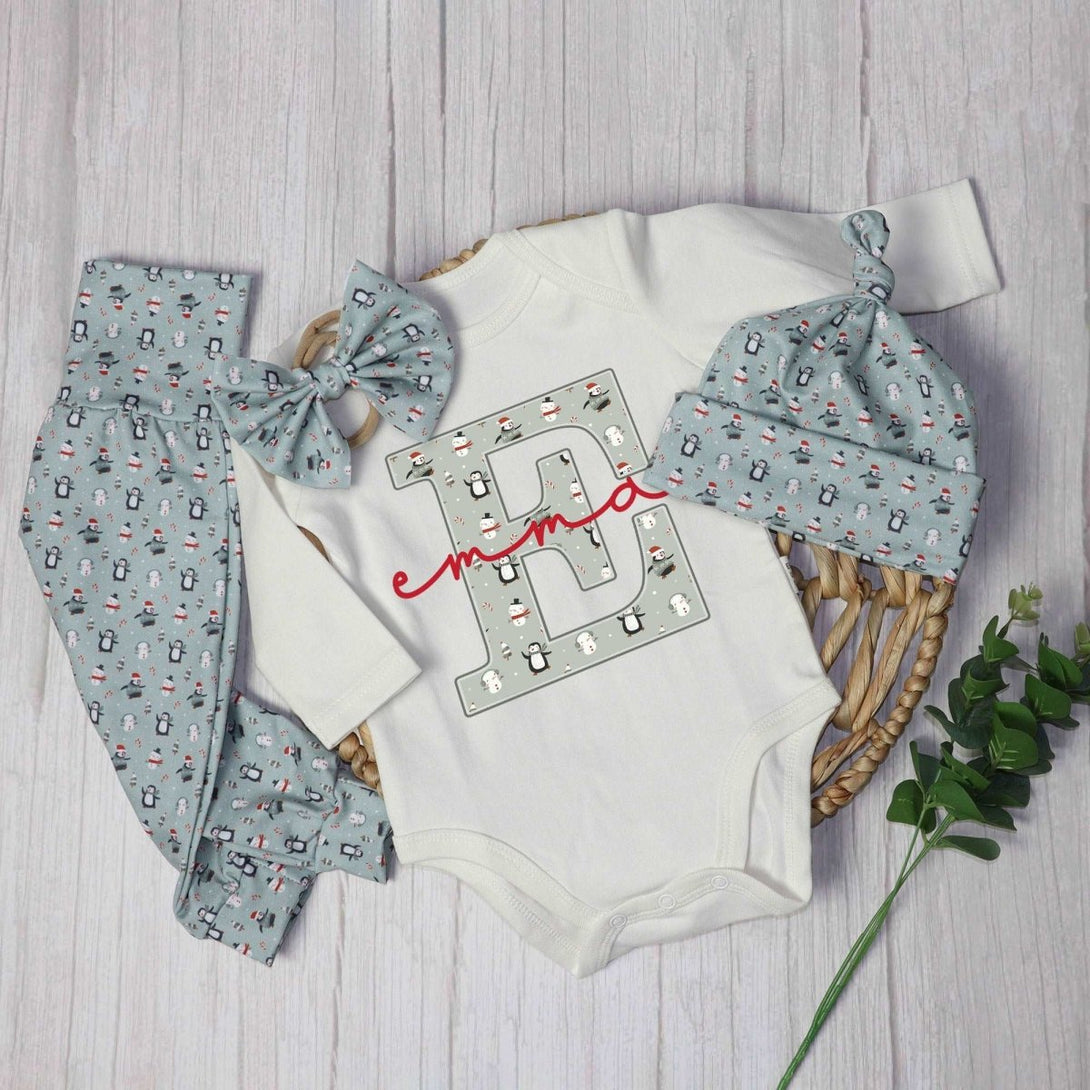 Personalized Baby girl 1st christmas onesies bodusuit set my first chirstmas outfit - BabiChic