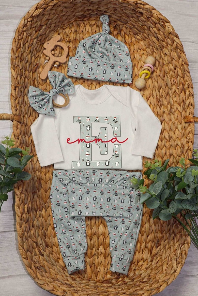 Personalized Baby girl 1st christmas onesies bodusuit set my first chirstmas outfit - BabiChic