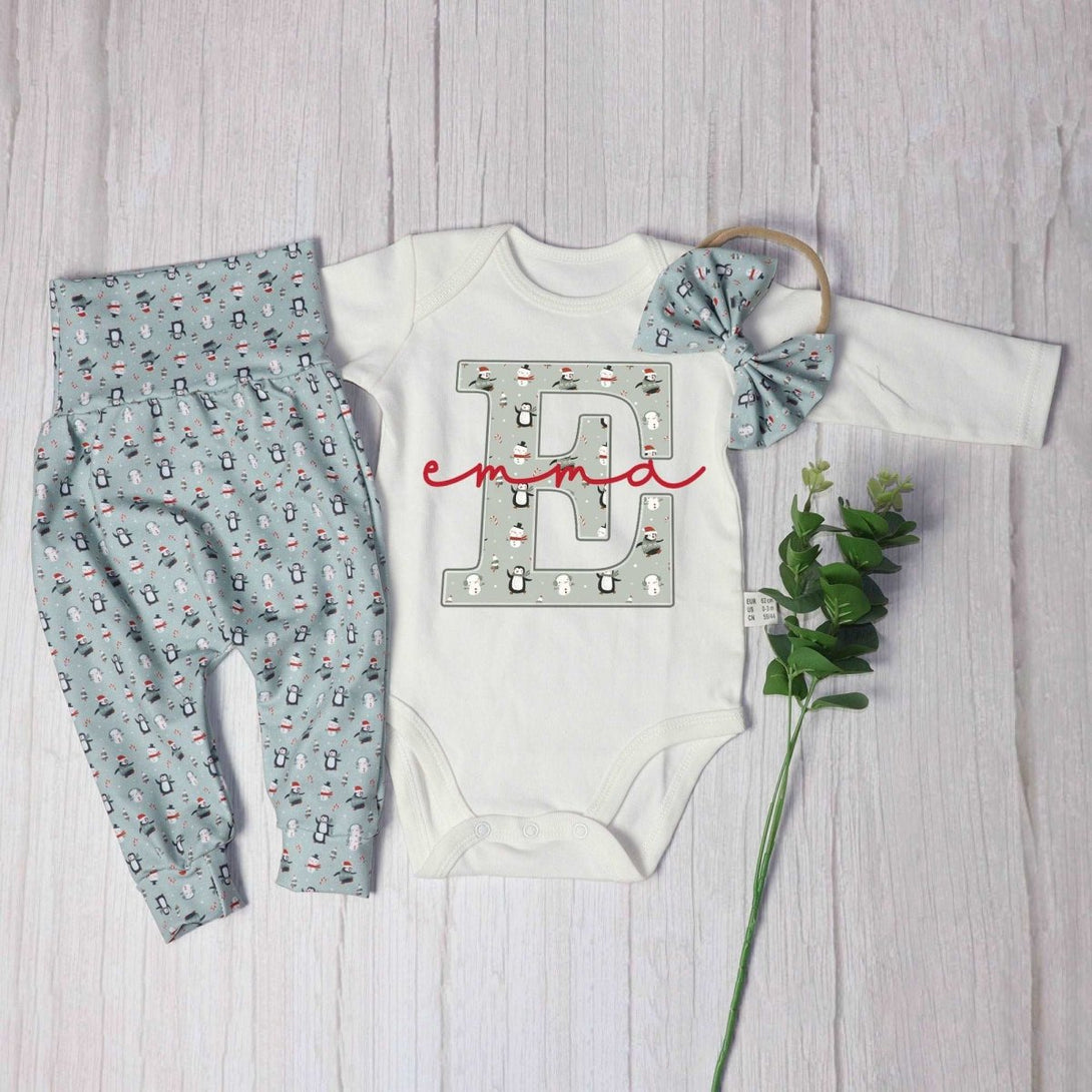 Personalized Baby girl 1st christmas onesies bodusuit set my first chirstmas outfit - BabiChic