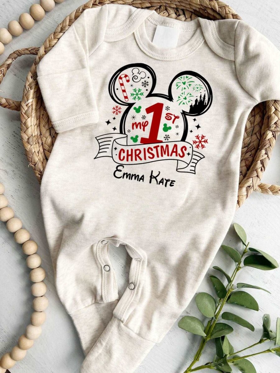 Personalized Baby Girl Romper - 1st Xmas Footie, Cute Christmas Onesies, Shower Gift - BabiChic