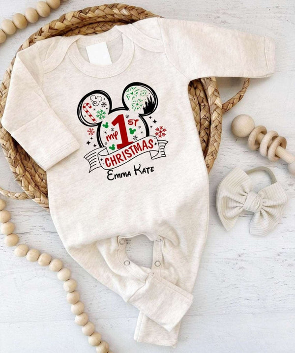 Personalized Baby Girl Romper - 1st Xmas Footie, Cute Christmas Onesies, Shower Gift - BabiChic