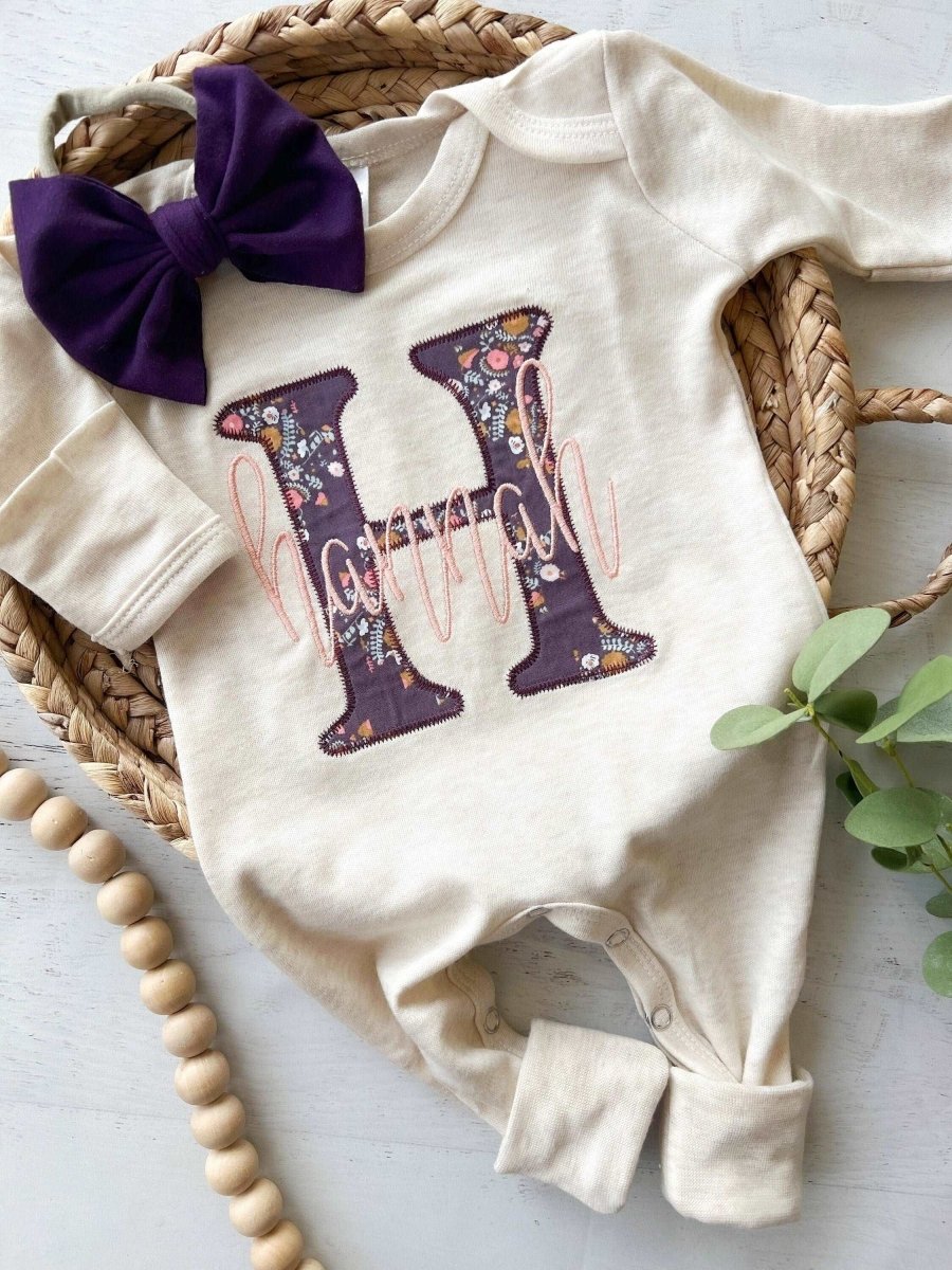 Personalized Baby Girl Romper, Newborn Coming Home Outfit, Sleeper With Footies, Baby Shower Gift - BabiChic