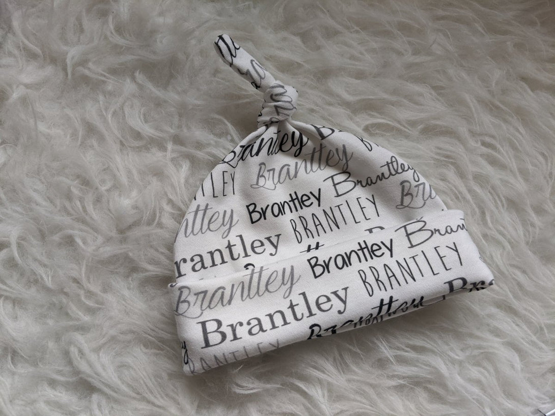 Personalized Baby Name Knot Hat and Swaddle Blanket Set, baby personalized name newborn hospital gift baby shower gift baby boy or baby girl - BabiChic