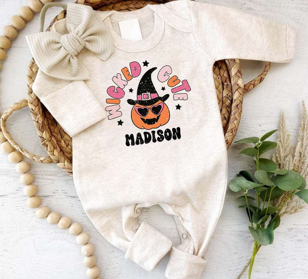 Personalized Baby Romper Cute Wicked Gender Neutral Baby Clothes For My First Halloween - BabiChic