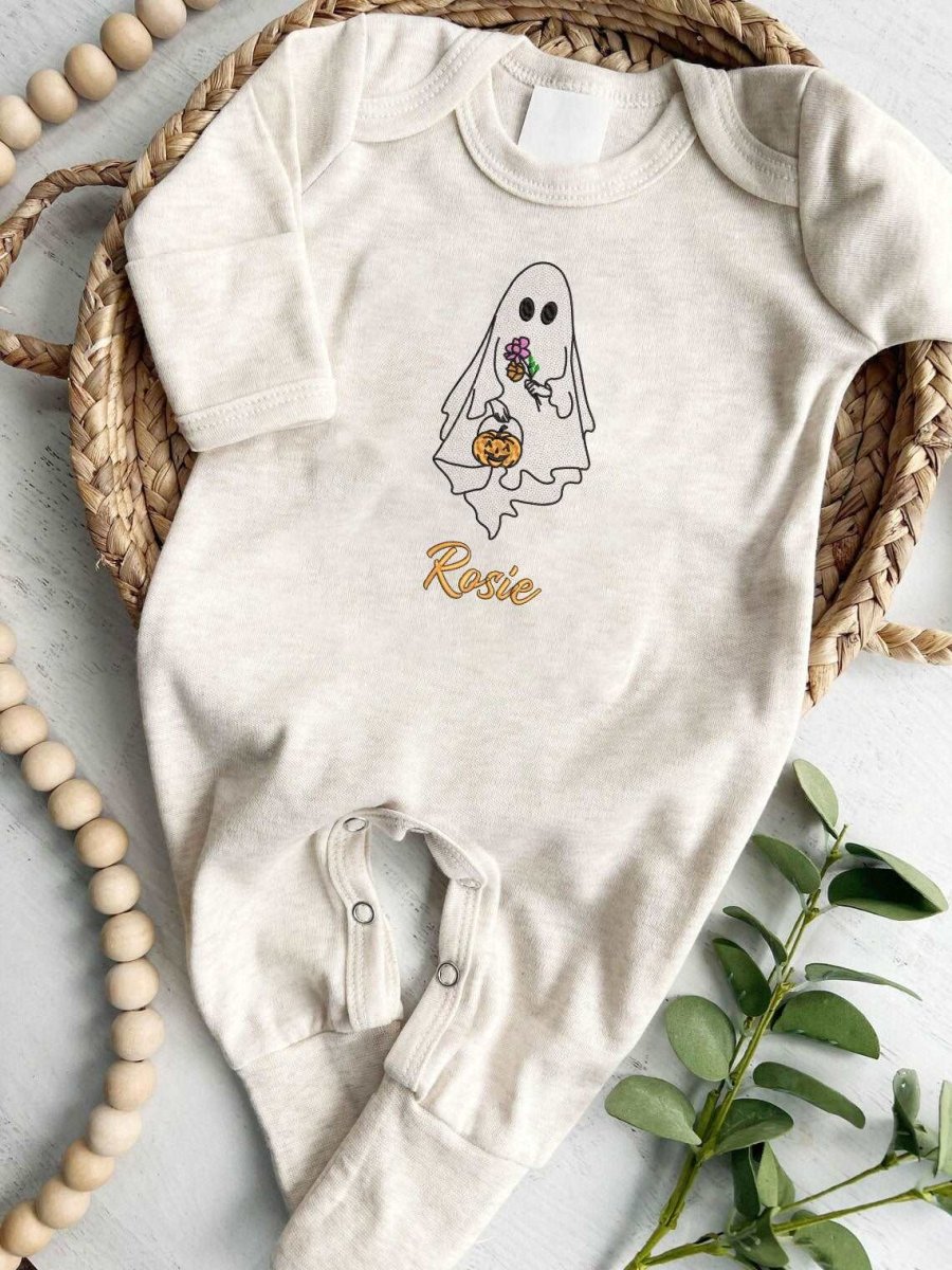 Personalized Baby Romper Embroidered Baby Name & Pumpkin Lantern – Halloween Costumes Outfit - BabiChic