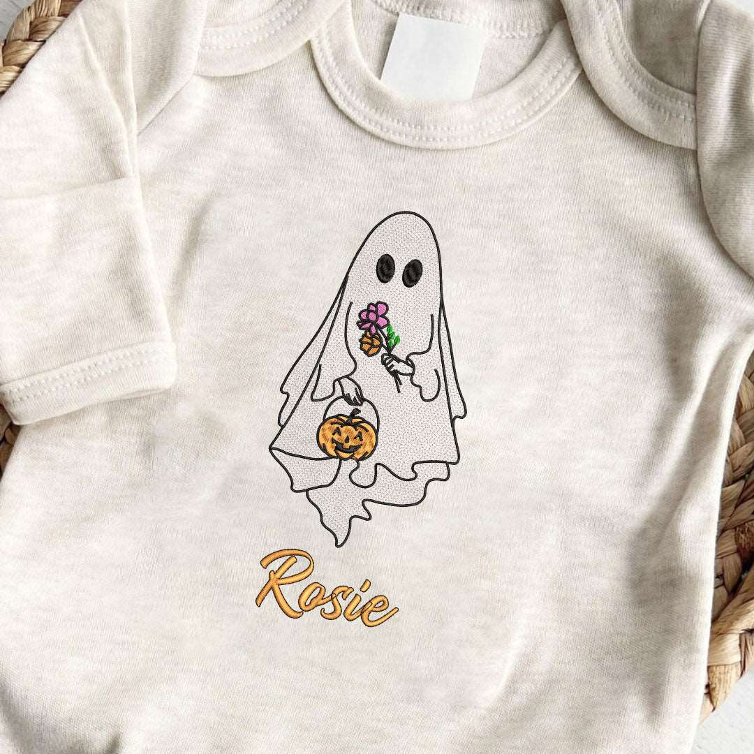 Personalized Baby Romper Embroidered Baby Name & Pumpkin Lantern – Halloween Costumes Outfit - BabiChic