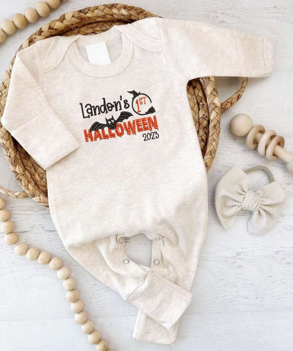 Personalized Baby Romper, Embroidered Baby's Name & Little Cute Bat – Perfect For My First 1st Halloween - BabiChic