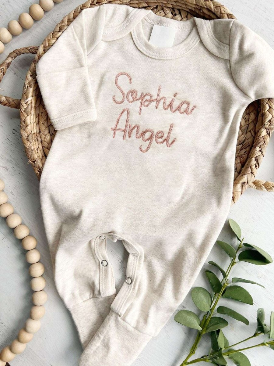 Personalized Baby Romper, Embroidered Infant Hospital Coming Home Outfit, Newborn Sleeper With Footies - BabiChic