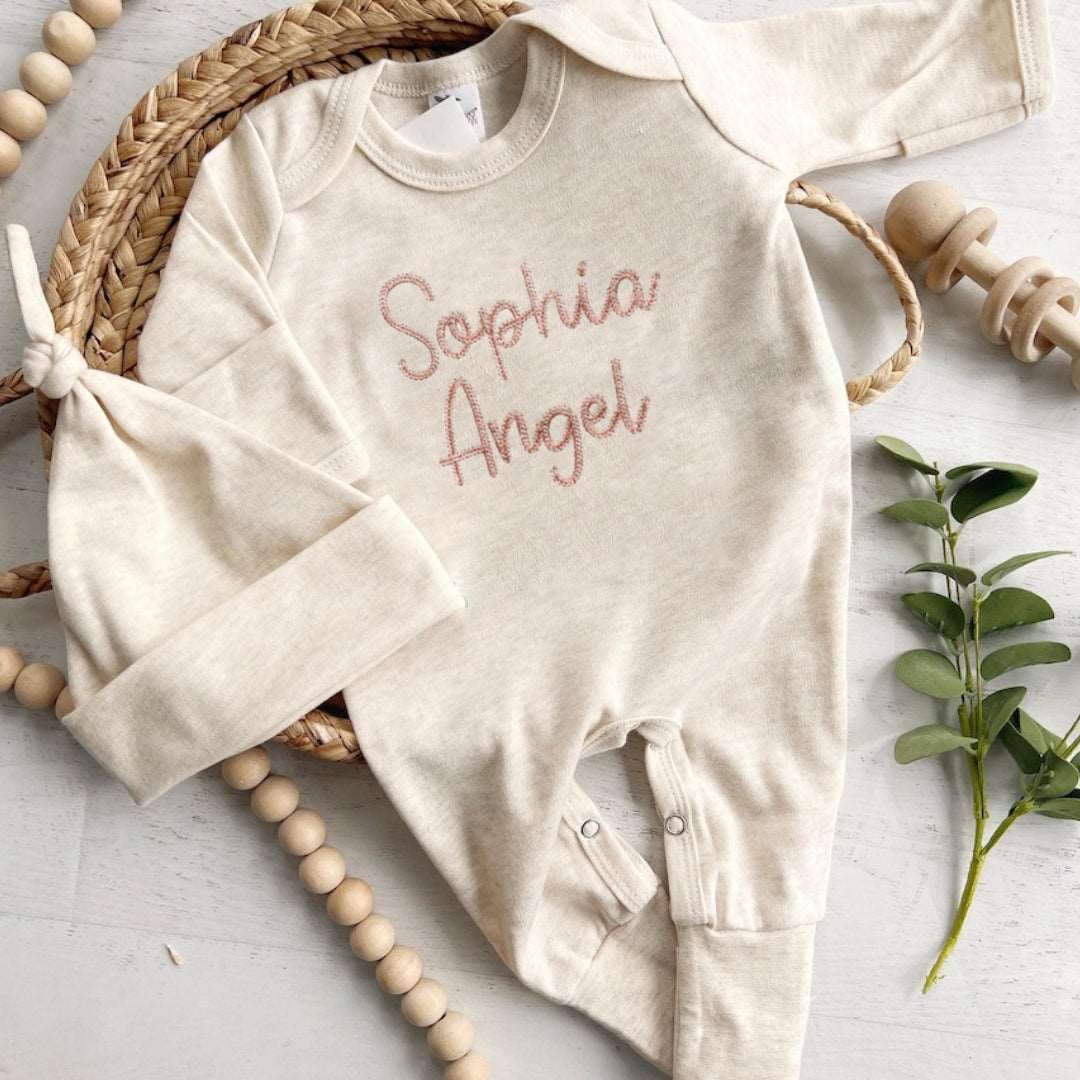 Personalized Baby Romper, Embroidered Infant Hospital Coming Home Outfit, Newborn Sleeper With Footies - BabiChic