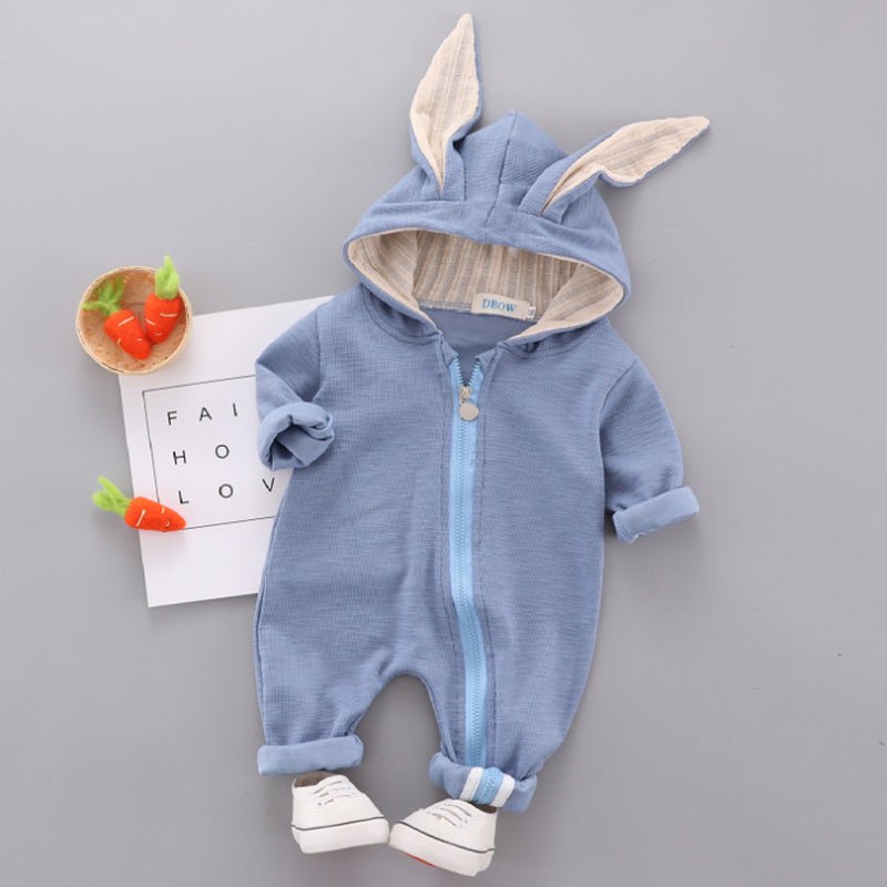 Personalized Baby Romper Long Ears Rabbit, Embroided Name, Winter Romper, Gender Neutral Baby Clothes, Walking Baby Outfits - BabiChic