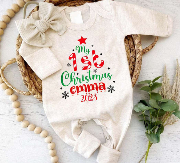 Personalized Baby Romper Onesies Winter My First Christmas Outfit Xmas Tree Baby Picture Gift For Baby Boy Girls - BabiChic