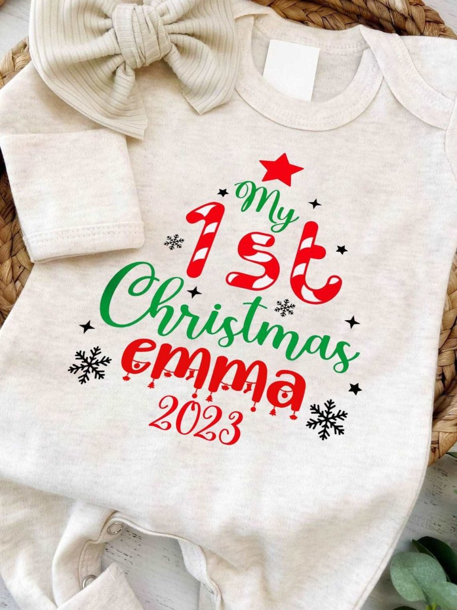 Personalized Baby Romper Onesies Winter My First Christmas Outfit Xmas Tree Baby Picture Gift For Baby Boy Girls - BabiChic