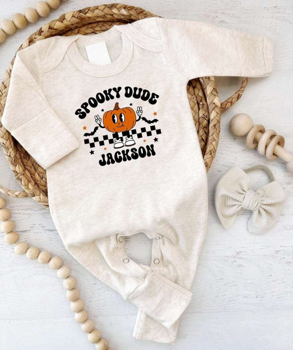 Personalized Baby Romper Spooky Dude, Gender Neutral Baby Clothes - Newborn Halloween Costumes - BabiChic