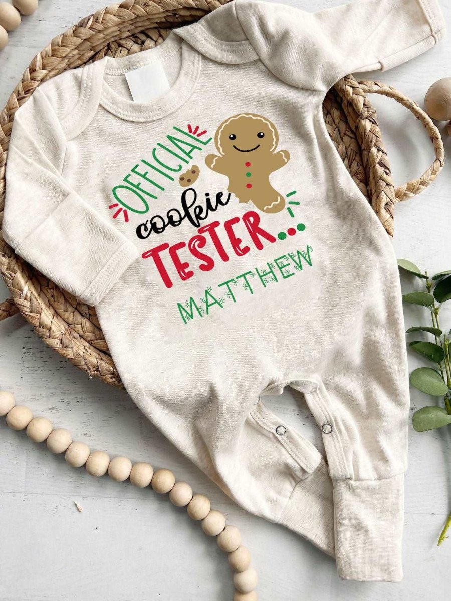 Personalized Baby Romper with Gingerbread Cookies For 1st My First Christmas Outfit Gender Neutral Must Have - BabiChic