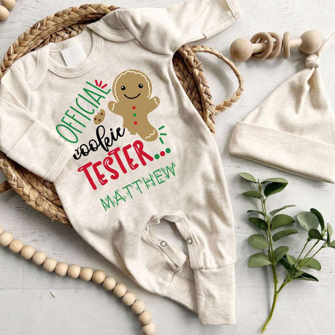 Personalized Baby Romper with Gingerbread Cookies For 1st My First Christmas Outfit Gender Neutral Must Have - BabiChic