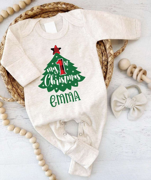 Personalized Baby Winter Romper 1st Christmas Tree Eve Outfit Newborn Xmas Onesies Baby Clothes Family Gatherings - BabiChic