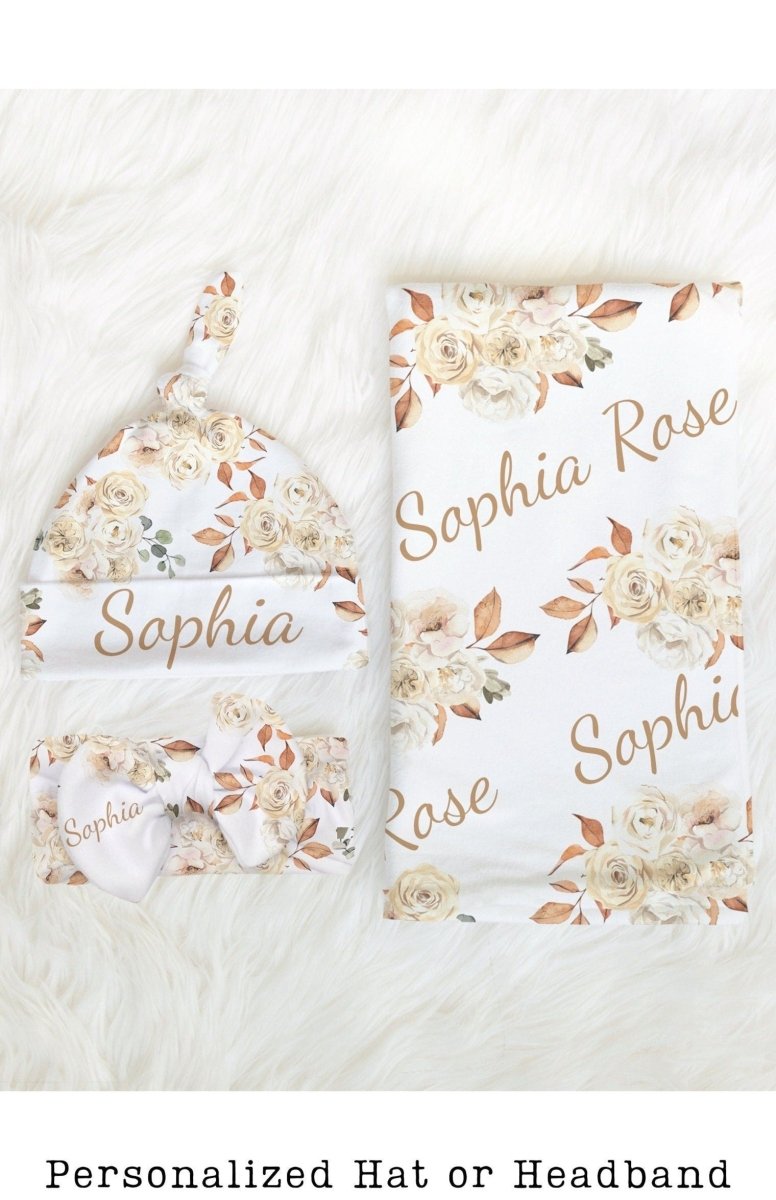 PERSONALIZED BOHO Floral Swaddle Blanket Newborn Baby Girl Take Home Outfit Flower Baby Shower Gift Hospital Photo Outfit Bohemian Swaddle - BabiChic