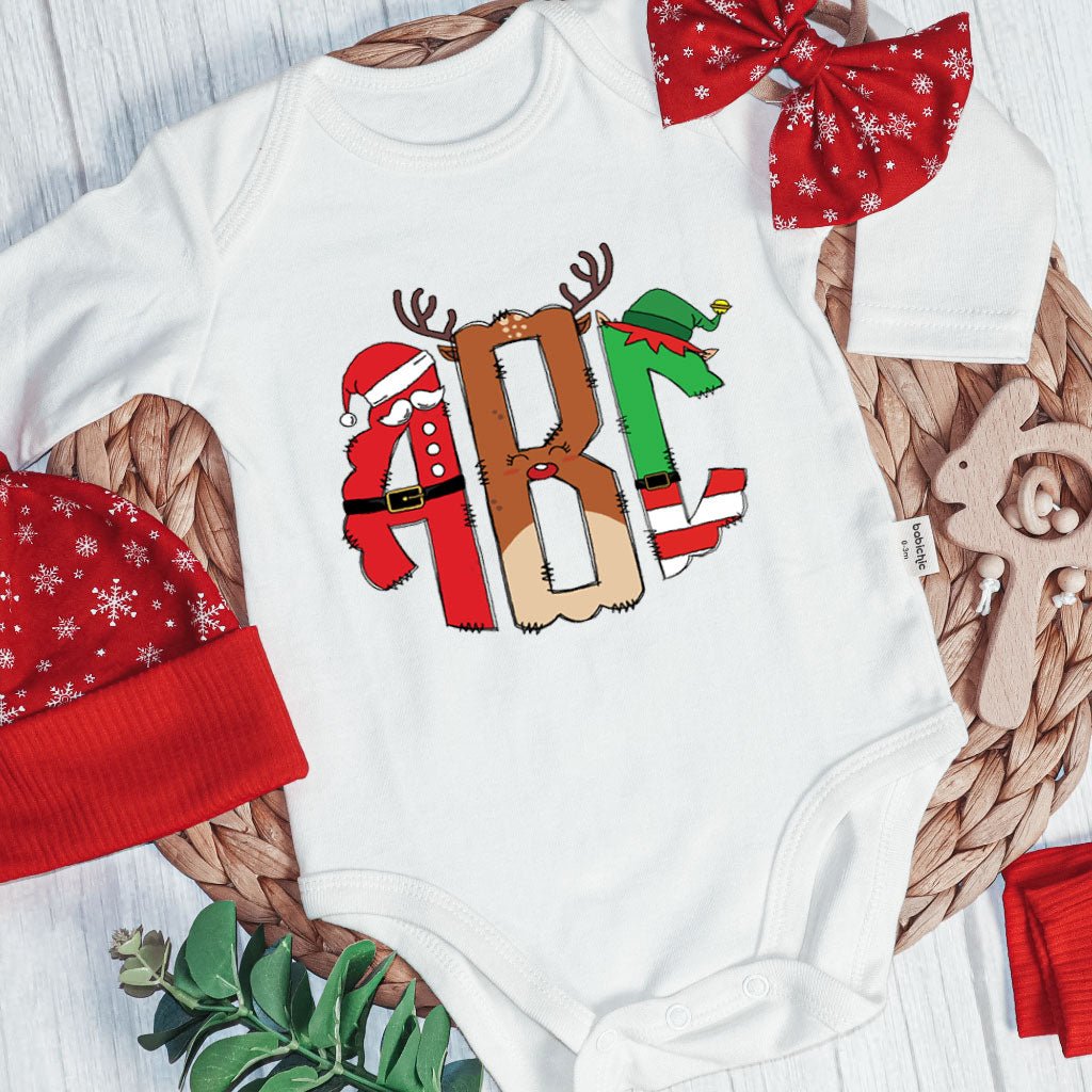 Personalized Christmas Baby Girl Long Sleeve Bodysuit and Long | Custom Baby Onesies Monogram Santa Hat Reindeer Antlers Baby Name - BabiChic