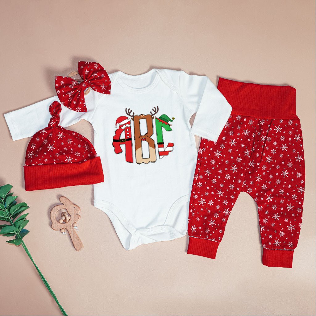 Personalized Christmas Baby Girl Long Sleeve Bodysuit and Long | Custom Baby Onesies Monogram Santa Hat Reindeer Antlers Baby Name - BabiChic