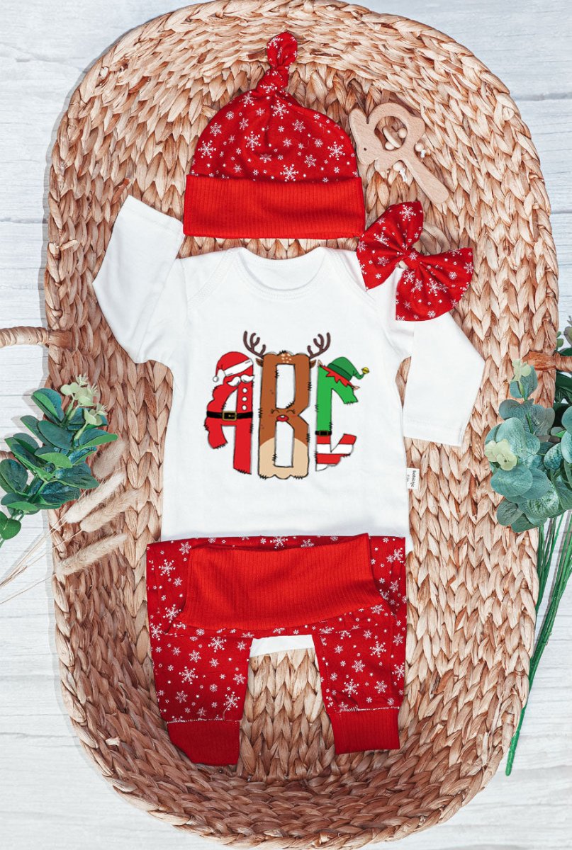 Personalized Christmas Baby Girl Long Sleeve Bodysuit and Long | Custom Baby Onesies Monogram Santa Hat Reindeer Antlers Baby Name - BabiChic