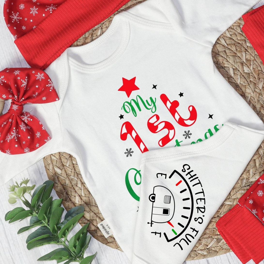 Personalized Christmas Baby Girl Onesies and Long Pants Set | Custom Infant Onesie My 1st Christmas Tree Baby Name | Infant Christmas Clothes - BabiChic