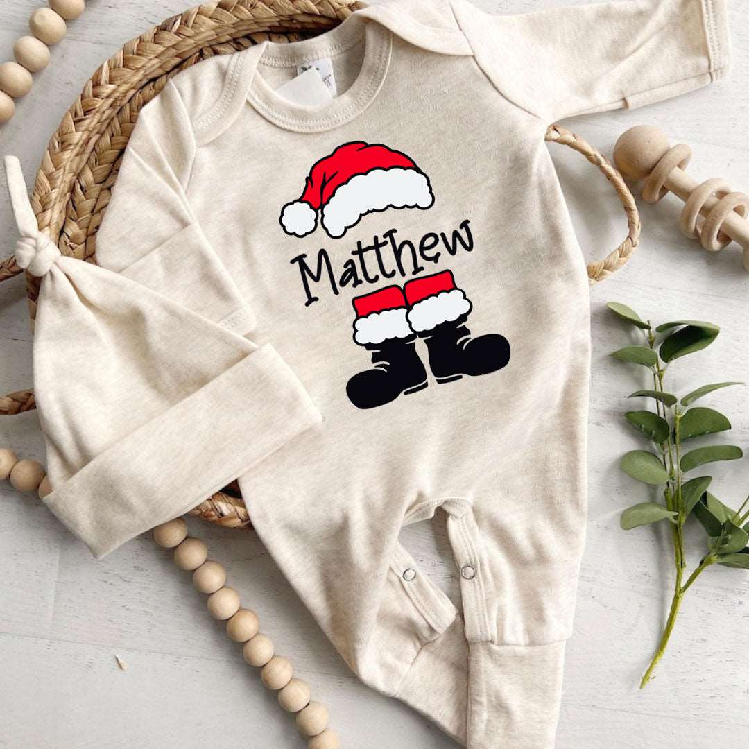 Personalized Christmas Baby Romper - 1st Xmas Santa Onesie, Custom Name Holiday Outfit, Cute Festive Bodysuit - BabiChic