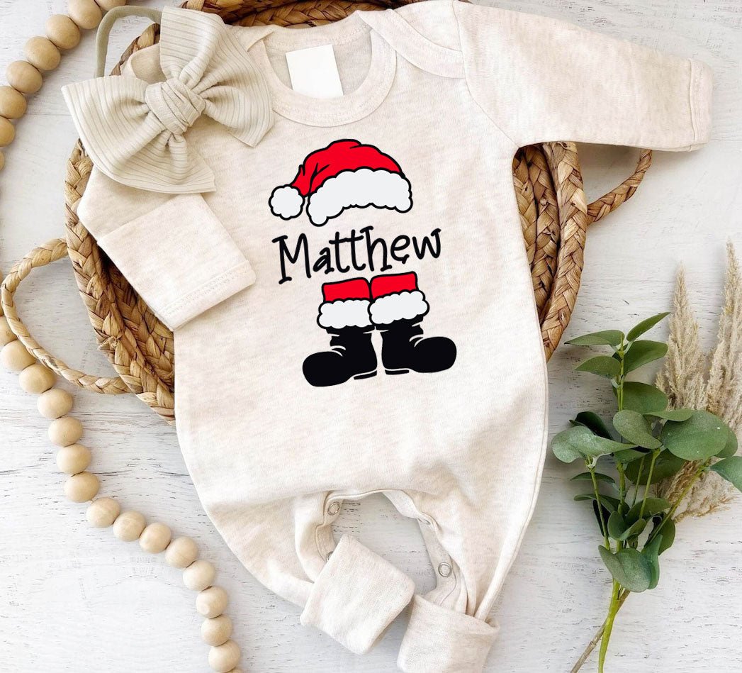 Personalized Christmas Baby Romper - 1st Xmas Santa Onesie, Custom Name Holiday Outfit, Cute Festive Bodysuit - BabiChic