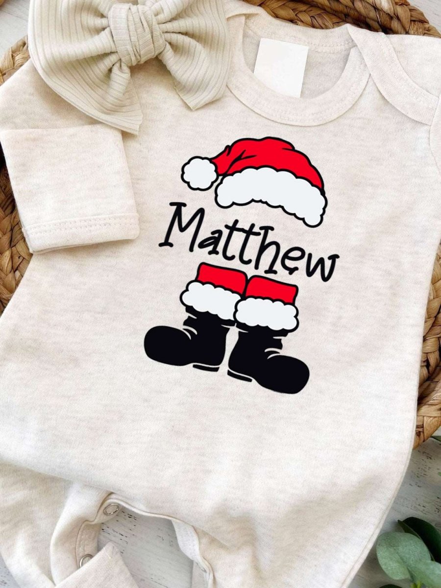 Personalized Christmas Baby Romper - 1st Xmas Santa Onesie, Custom Name Holiday Outfit, Cute Festive Bodysuit - BabiChic