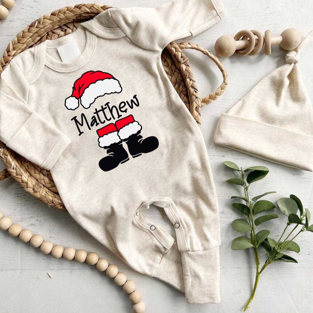 Personalized Christmas Baby Romper - 1st Xmas Santa Onesie, Custom Name Holiday Outfit, Cute Festive Bodysuit - BabiChic