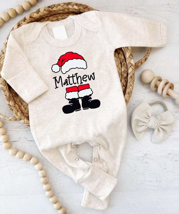 Personalized Christmas Baby Romper - 1st Xmas Santa Onesie, Custom Name Holiday Outfit, Cute Festive Bodysuit - BabiChic