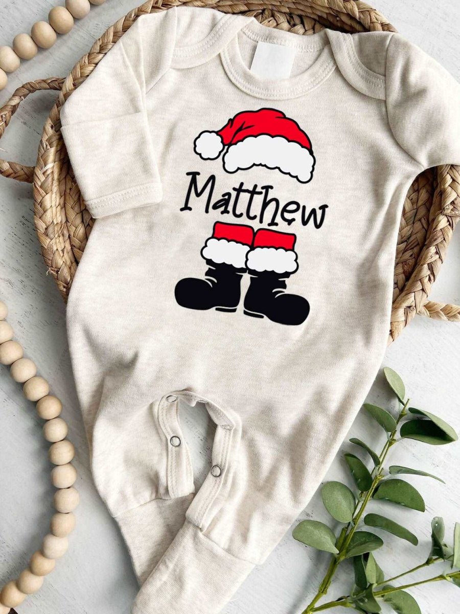 Personalized Christmas Baby Romper - 1st Xmas Santa Onesie, Custom Name Holiday Outfit, Cute Festive Bodysuit - BabiChic