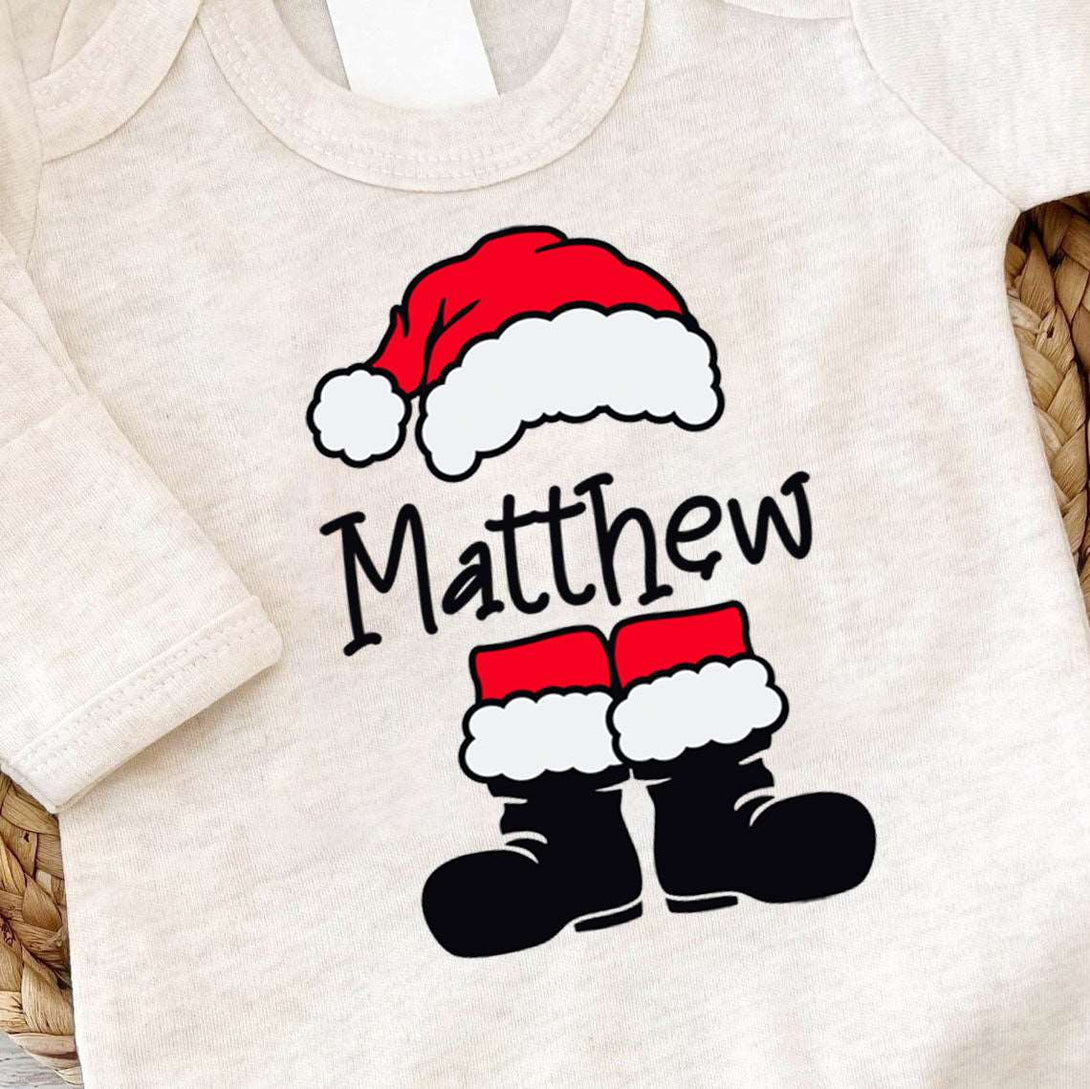 Personalized Christmas Baby Romper - 1st Xmas Santa Onesie, Custom Name Holiday Outfit, Cute Festive Bodysuit - BabiChic