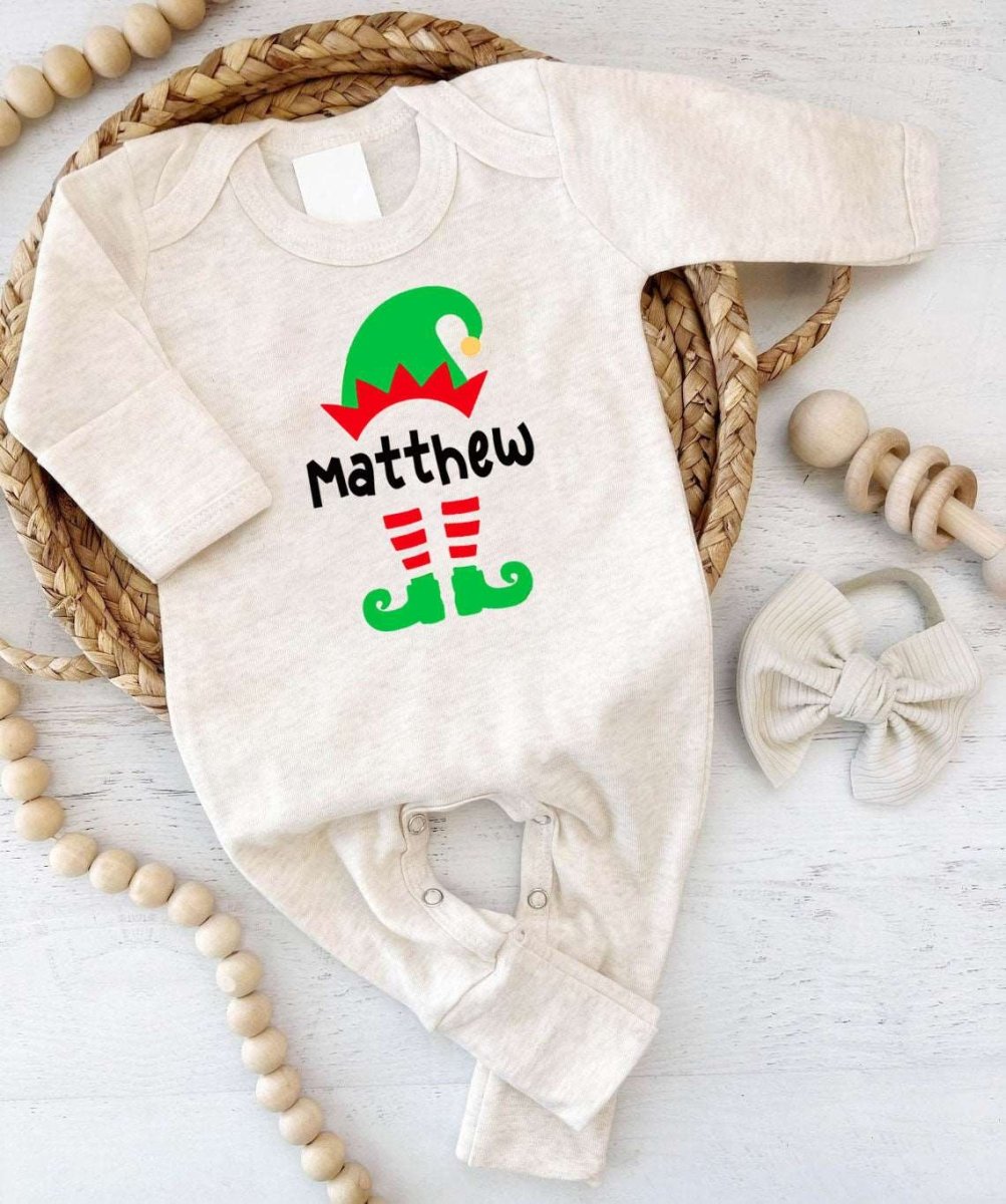 Personalized Christmas Baby Romper - Custom Name Xmas Onesies, Cute Festive Bodysuit for Newborns - BabiChic