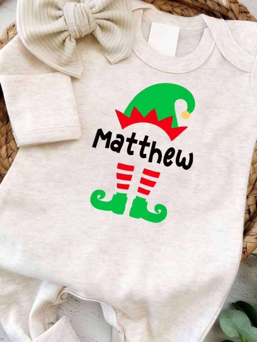 Personalized Christmas Baby Romper - Custom Name Xmas Onesies, Cute Festive Bodysuit for Newborns - BabiChic