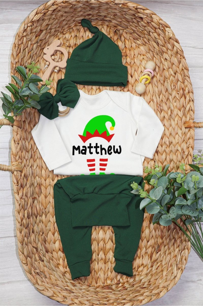 Personalized Christmas Elf Baby Onesie and Long Pants Set | Custom Elf Squad Onesie Bodysuit - BabiChic