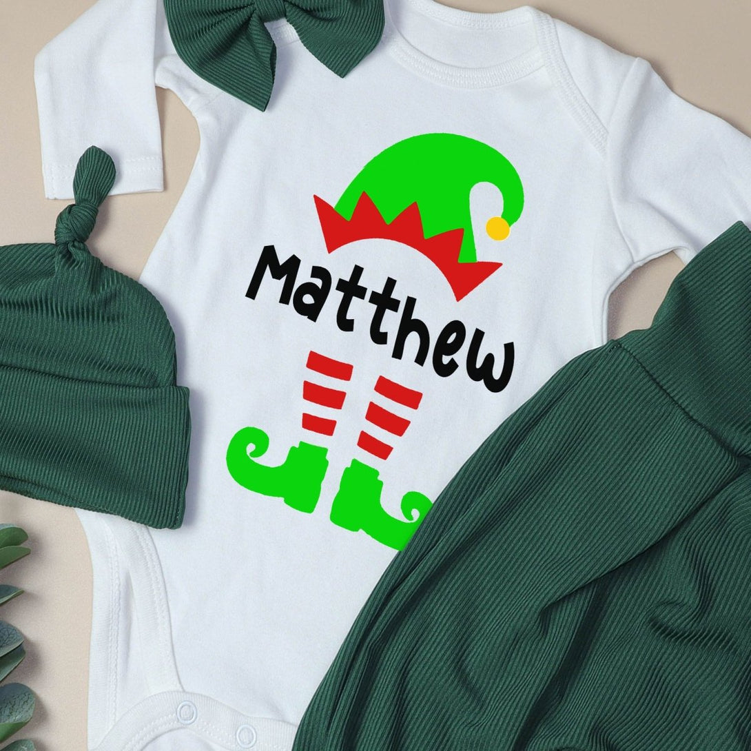 Personalized Christmas Elf Baby Onesie and Long Pants Set | Custom Elf Squad Onesie Bodysuit - BabiChic